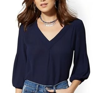 New York & Company SoHo Soft Shirt V-Neck Pleated Blouse